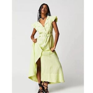 Free People Green Asymmetrical Ruffled Sundress
